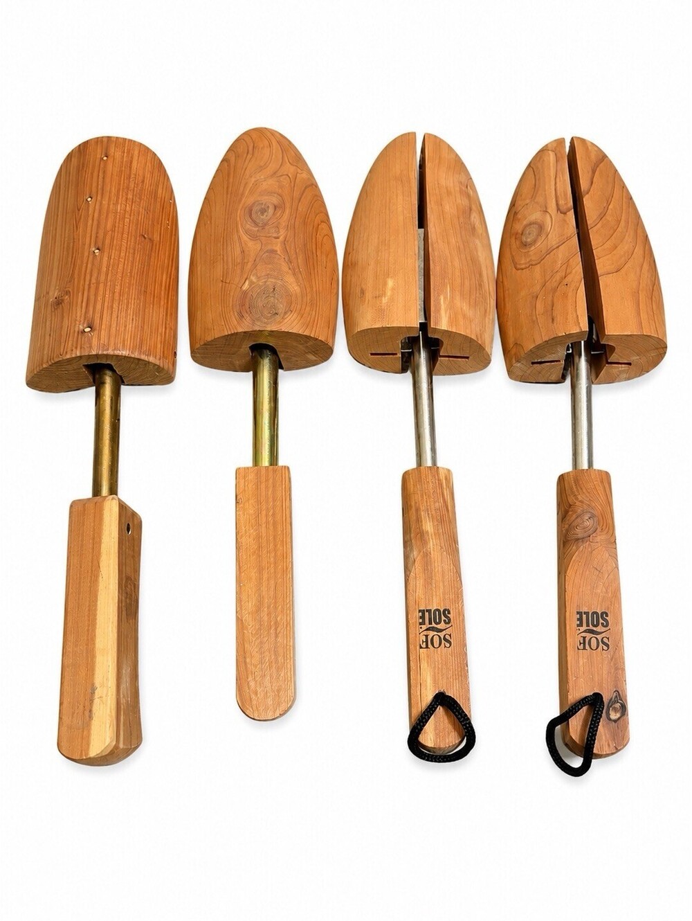4-Piece Vintage Wooden Shoe Trees Shoe Stretchers Split Toe LG Left Right Wood